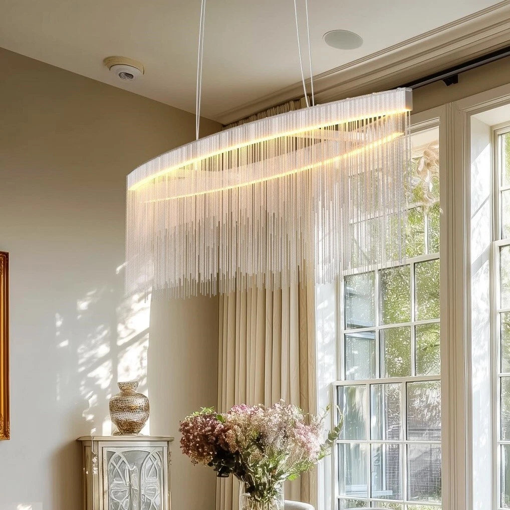 Modern LED Tassel Pendant Light Aluminum Linear Chandelier Dimmable Ceiling Lighting for Dining Room, Kitchen Island, Living Room - Chrome Silver