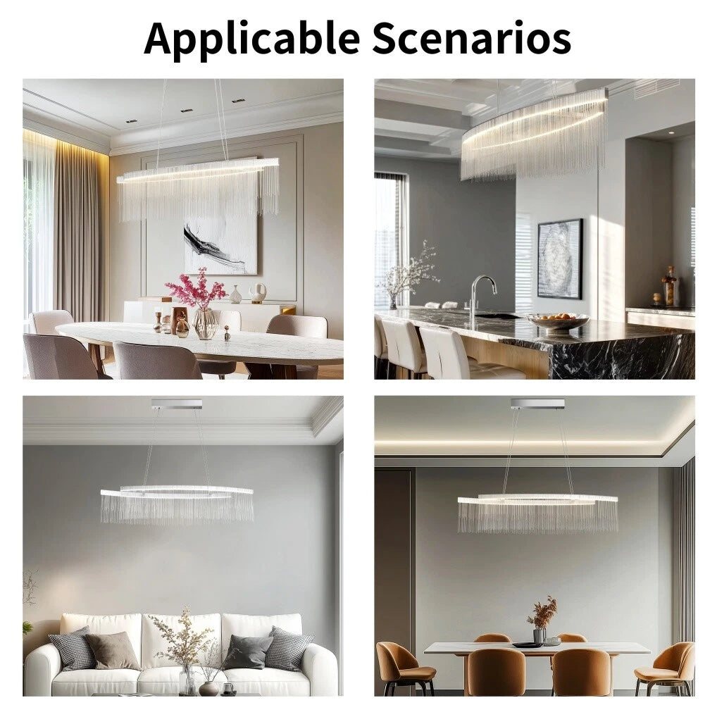 Modern LED Tassel Pendant Light Aluminum Linear Chandelier Dimmable Ceiling Lighting for Dining Room, Kitchen Island, Living Room - Chrome Silver