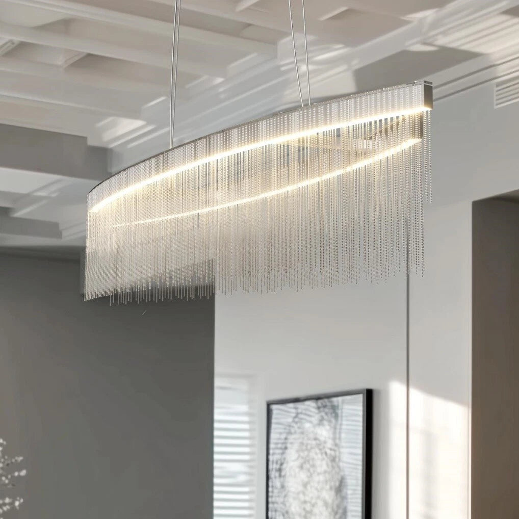 Modern LED Tassel Pendant Light Aluminum Linear Chandelier Dimmable Ceiling Lighting for Dining Room, Kitchen Island, Living Room - Chrome Silver
