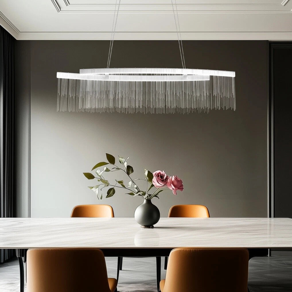 Modern LED Tassel Pendant Light Aluminum Linear Chandelier Dimmable Ceiling Lighting for Dining Room, Kitchen Island, Living Room - Chrome Silver