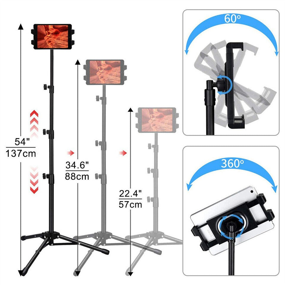 Adjustable 4.7-12.9" Stable Tripod Floor Stand Lazy Tablet Mount Holder for iPad
