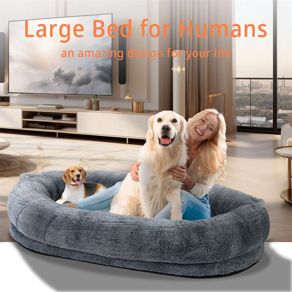 Xxl Human-Sized Dog Bed Washable Orthopedic Pet Bed Bean Bag With Soft Blanket