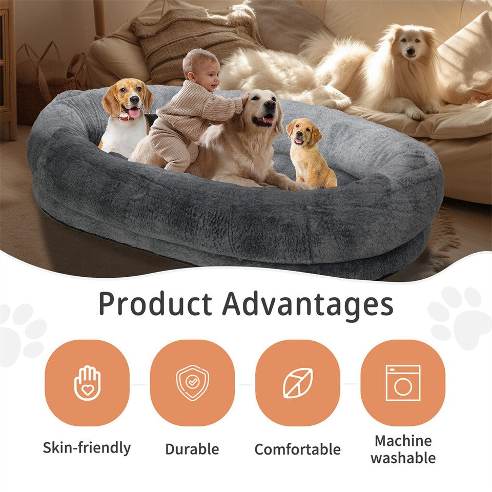 Xxl Human-Sized Dog Bed Washable Orthopedic Pet Bed Bean Bag With Soft Blanket