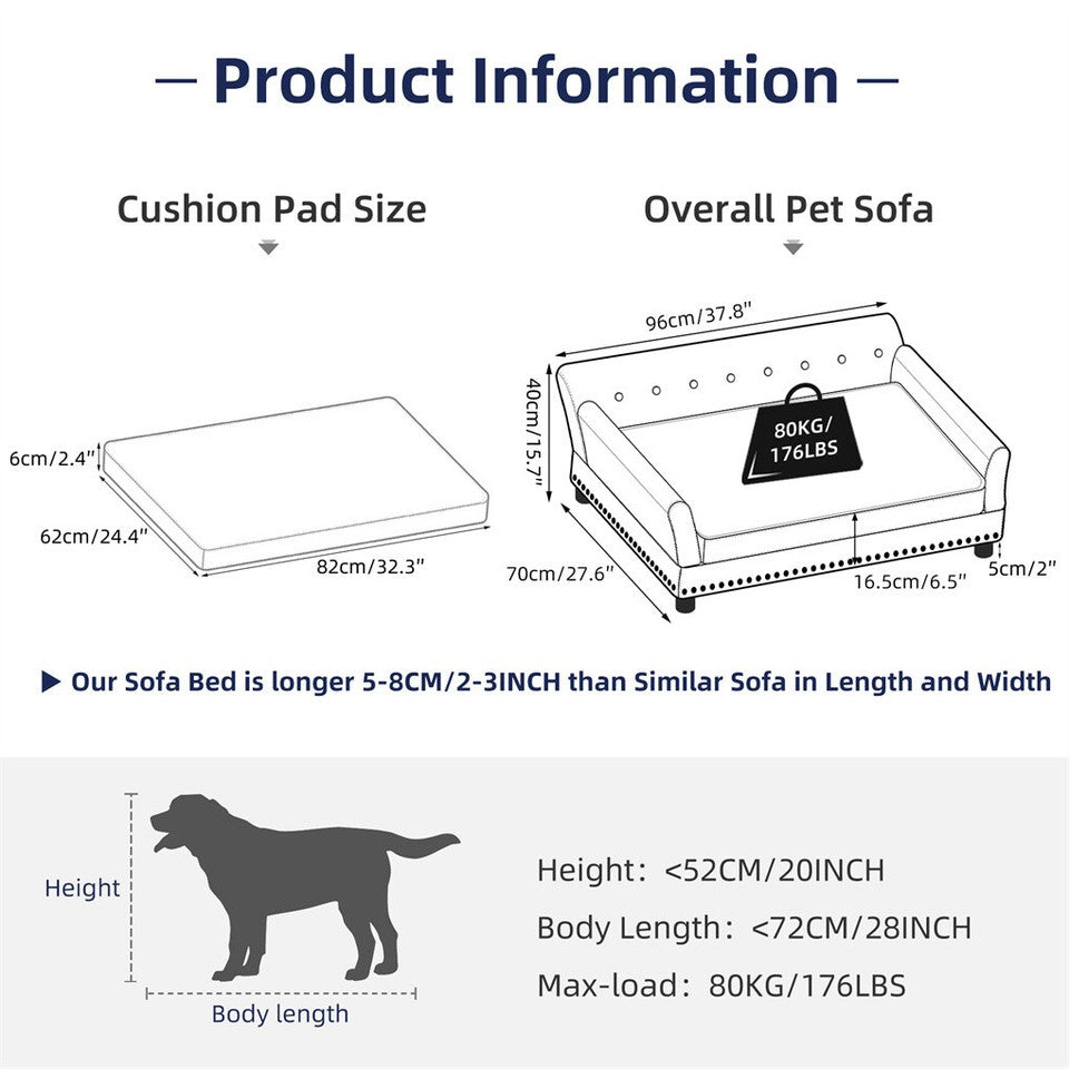 Large Leather Velvet Dog Sofa Lounge Bed( Grey)