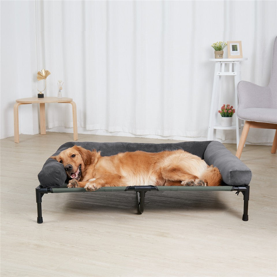 Oversized Raised Dog Bed with Cooling Bolster Lounger