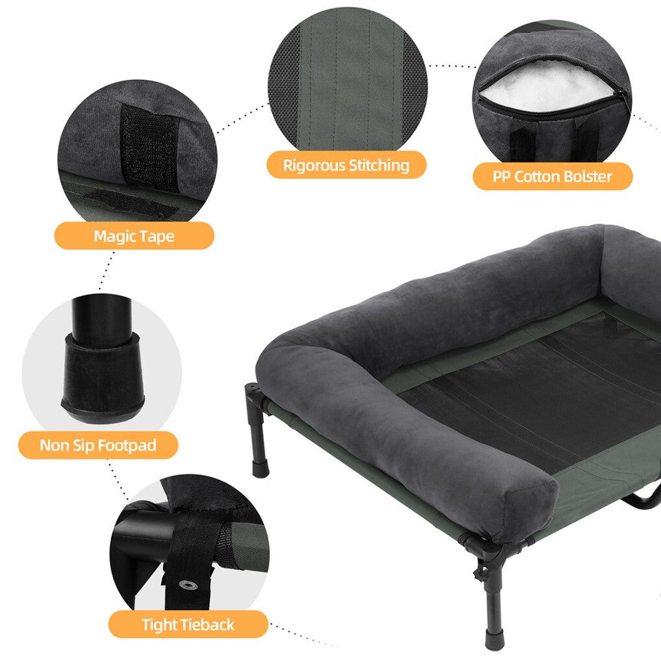 Oversized Raised Dog Bed with Cooling Bolster Lounger