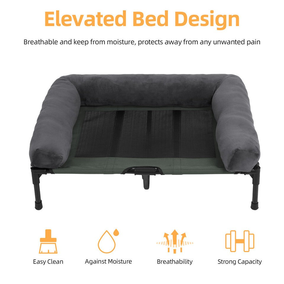 Oversized Raised Dog Bed with Cooling Bolster Lounger