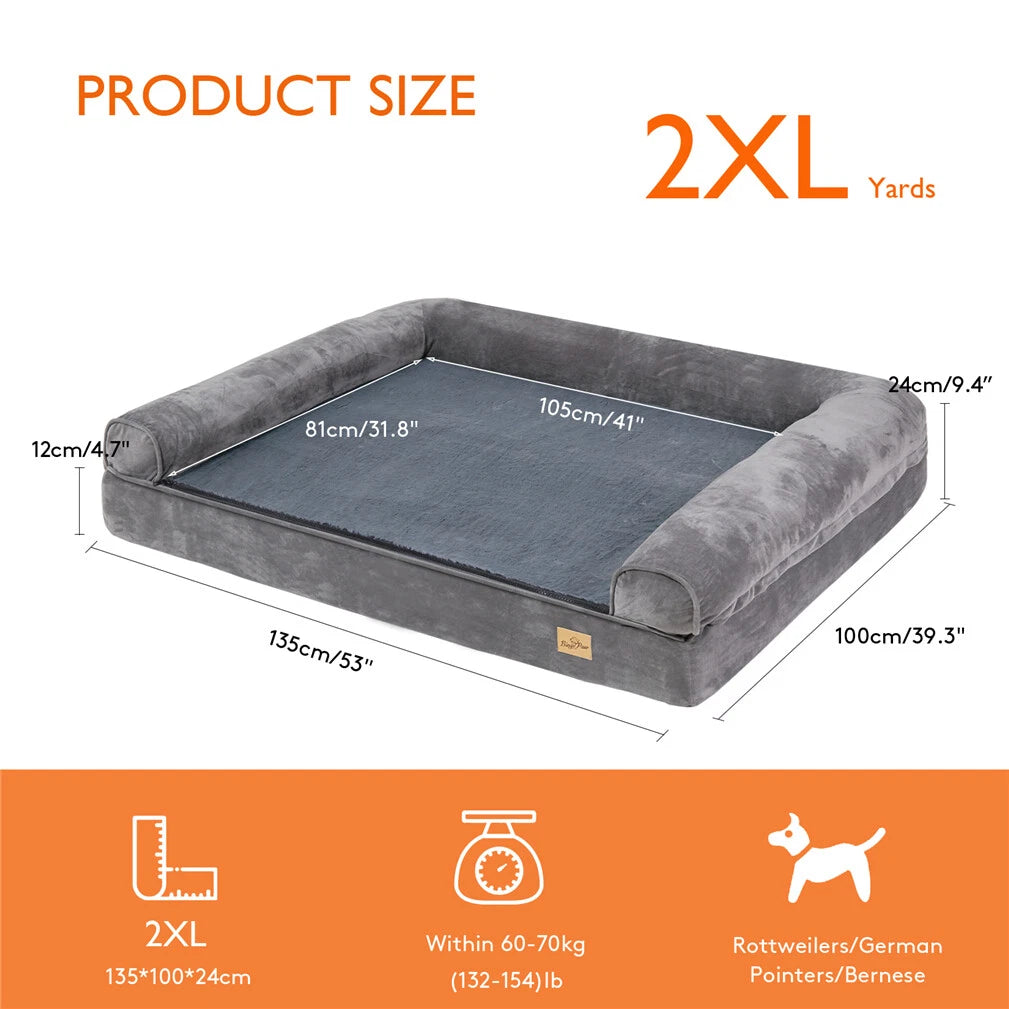 Deluxe Plush Orthopedic Dog Bed XXL - Waterproof Bolstered Sofa Bed for Large Dogs with Removable Washable Cover