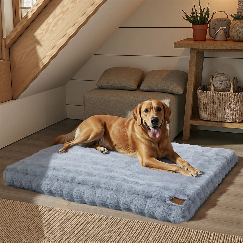 Plush Pet Bed with Non Slip Base and Removable Cover