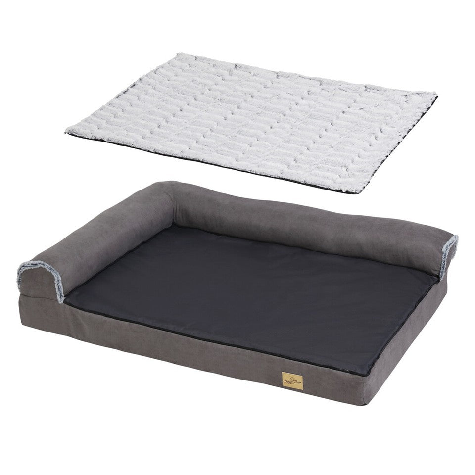 L-Shaped Dog Bed with Bolstered Cushion & Neck Care