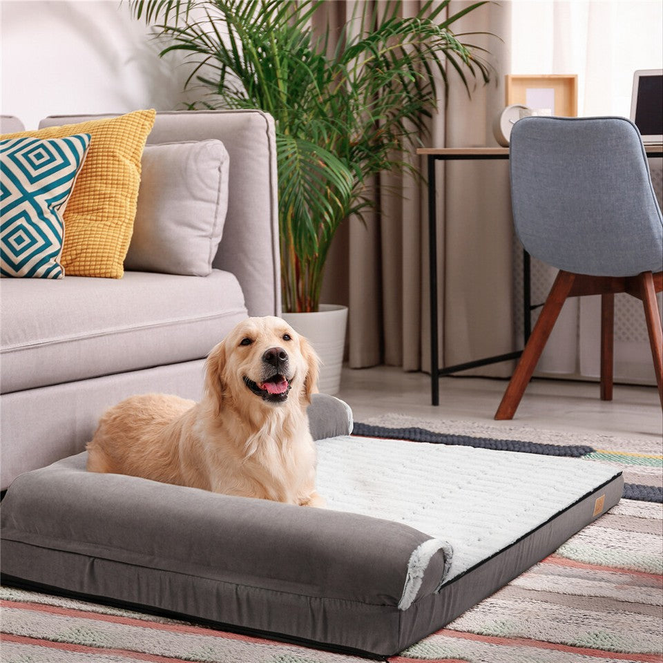 L-Shaped Dog Bed with Bolstered Cushion & Neck Care