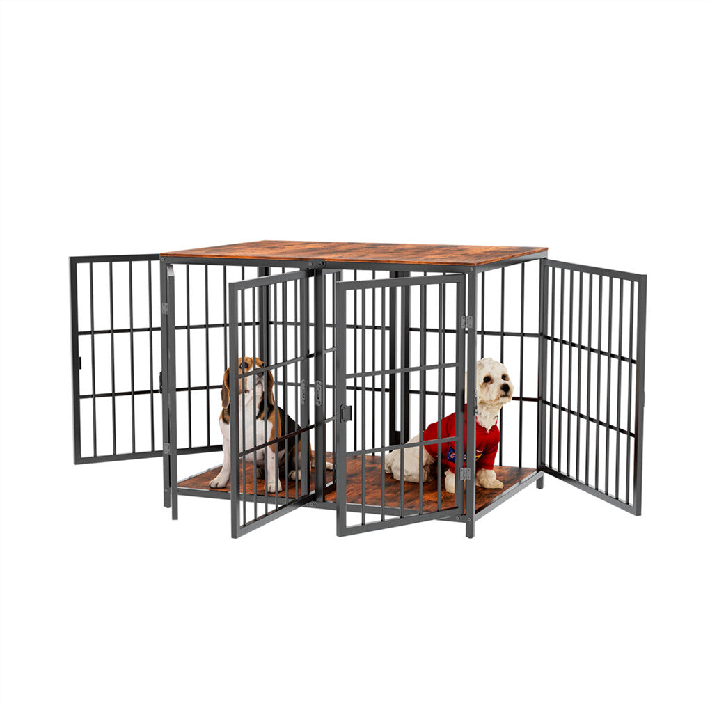 Fin 4 Doors Ultra Thicken Dog Crate Cage End Table Divided Dog Puppy Kennel F/ 2 Dog