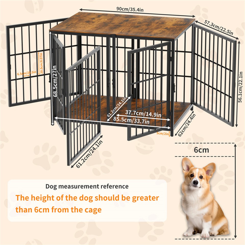 Fin 4 Doors Ultra Thicken Dog Crate Cage End Table Divided Dog Puppy Kennel F/ 2 Dog