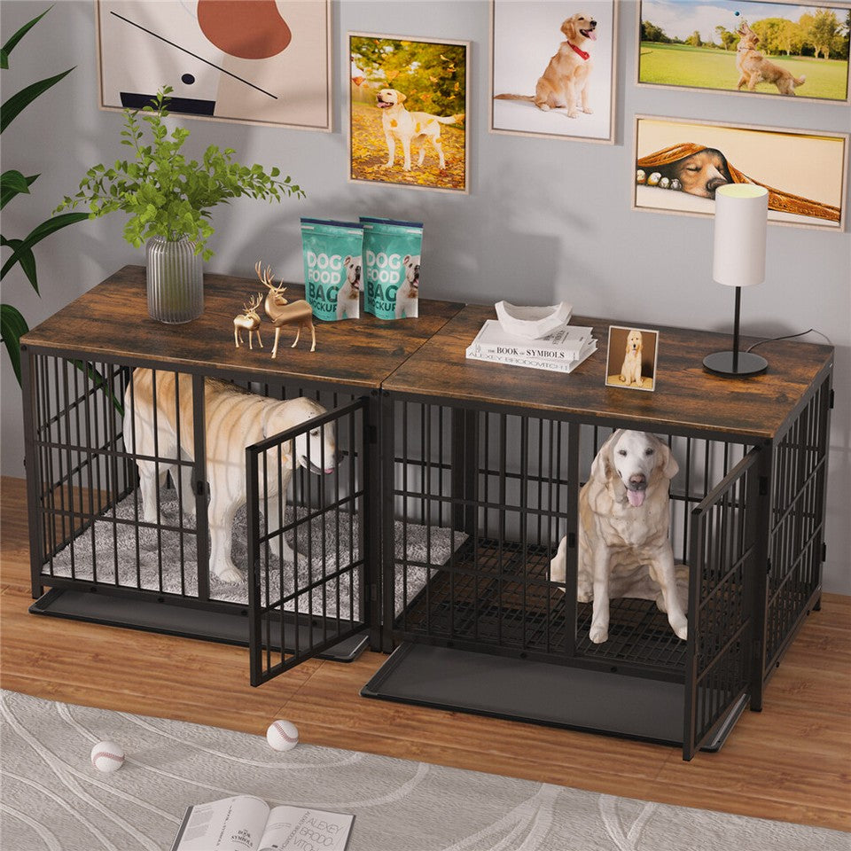 Sturdy Wooden Dog Crate with Storage Table