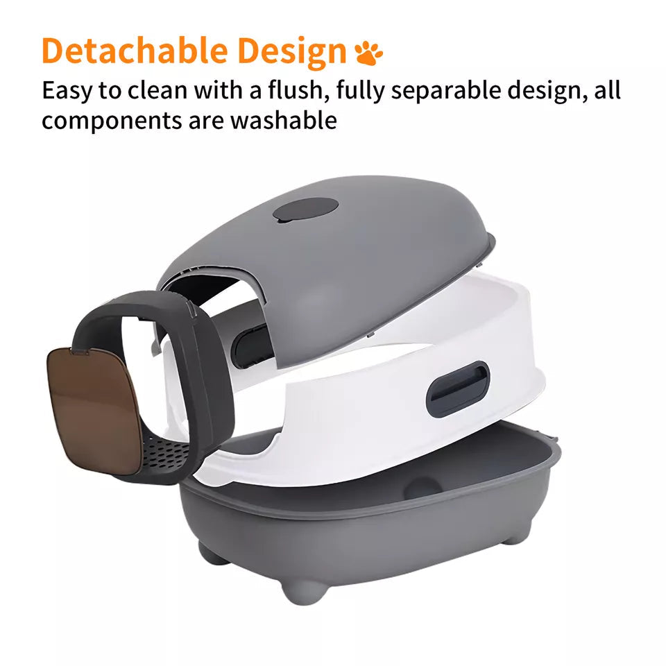 Large Capacity Enclosed Cat Litter Box with Hood and Scoop, Leak-Proof Design