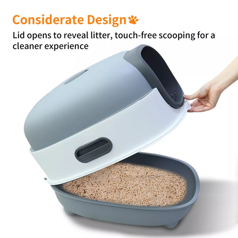 Large Capacity Enclosed Cat Litter Box with Hood and Scoop, Leak-Proof Design
