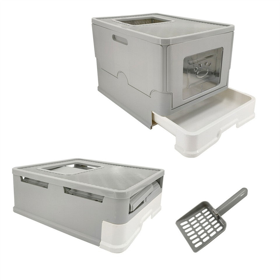 Large Enclosed Cat Litter Box Foldable Cat Kitten Toilet Box with Slide-Out Tray