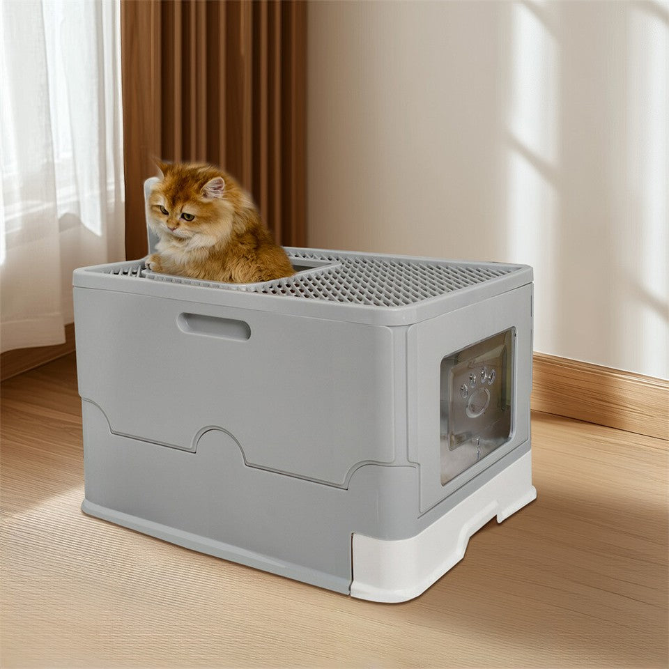 Large Enclosed Cat Litter Box Foldable Cat Kitten Toilet Box with Slide-Out Tray