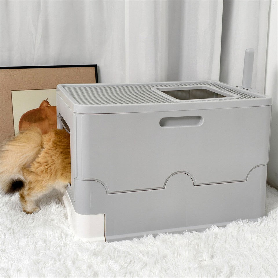 Large Enclosed Cat Litter Box Foldable Cat Kitten Toilet Box with Slide-Out Tray