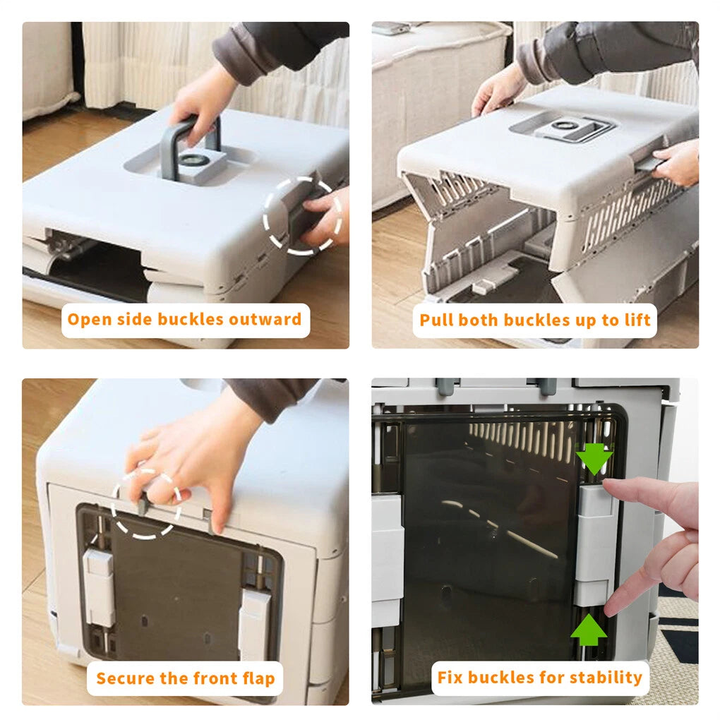 Portable Cat Travel Carrier Collapsible Plastic Kitten Pet Carry Crate