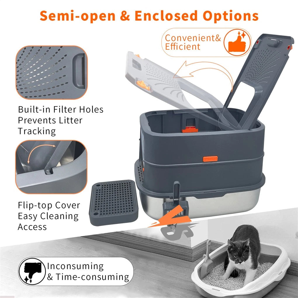 P&P Jumbo Stainless Steel Cat Litter Box for Multi-Cats Large Toilet Box with Removable Lid