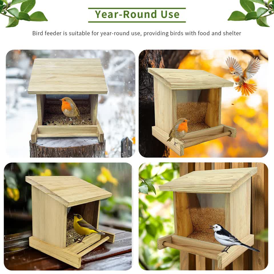 Wooden Outdoor Hanging Bird Feeder Wall Mounted