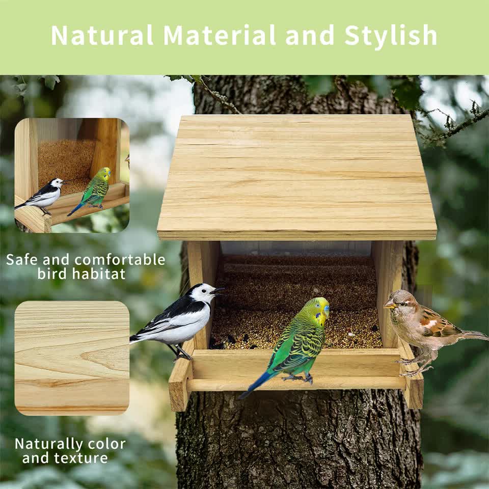Wooden Outdoor Hanging Bird Feeder Wall Mounted
