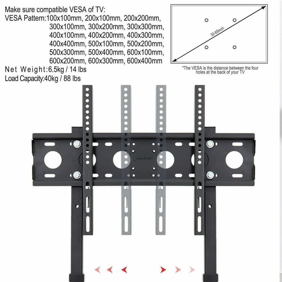 Double Pole Adjustable Tv Cart Floor Stand Mount For 32 to 65Inch