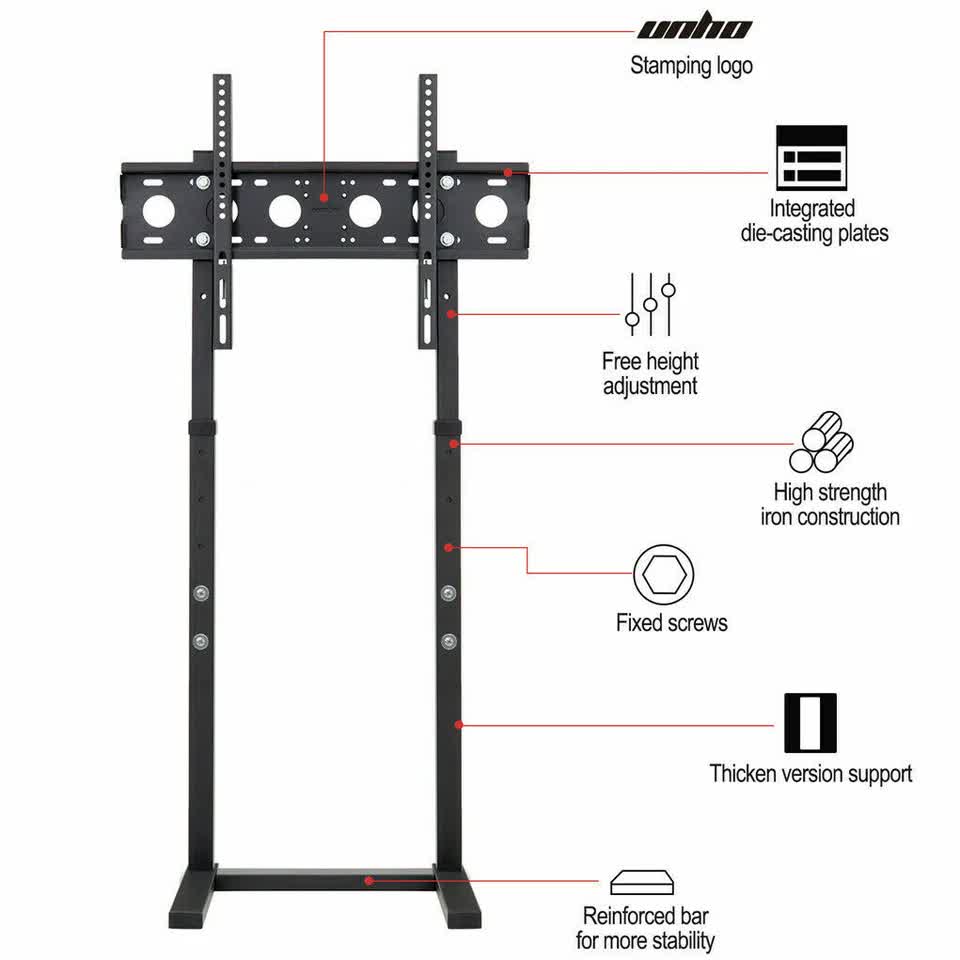 Double Pole Adjustable Tv Cart Floor Stand Mount For 32 to 65Inch