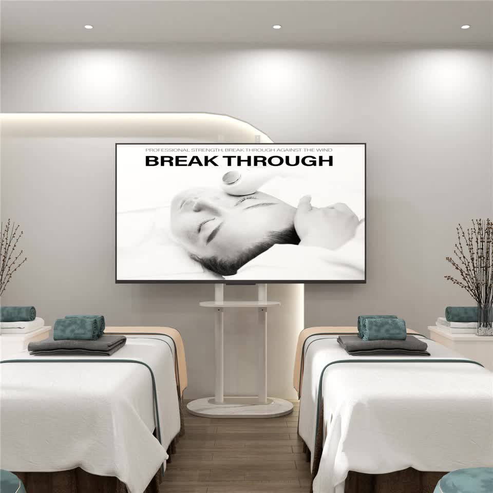 38-75" Heavy Duty Floor Tv Stand W/ Marble Shelf Adjustable Height Mount Bracket