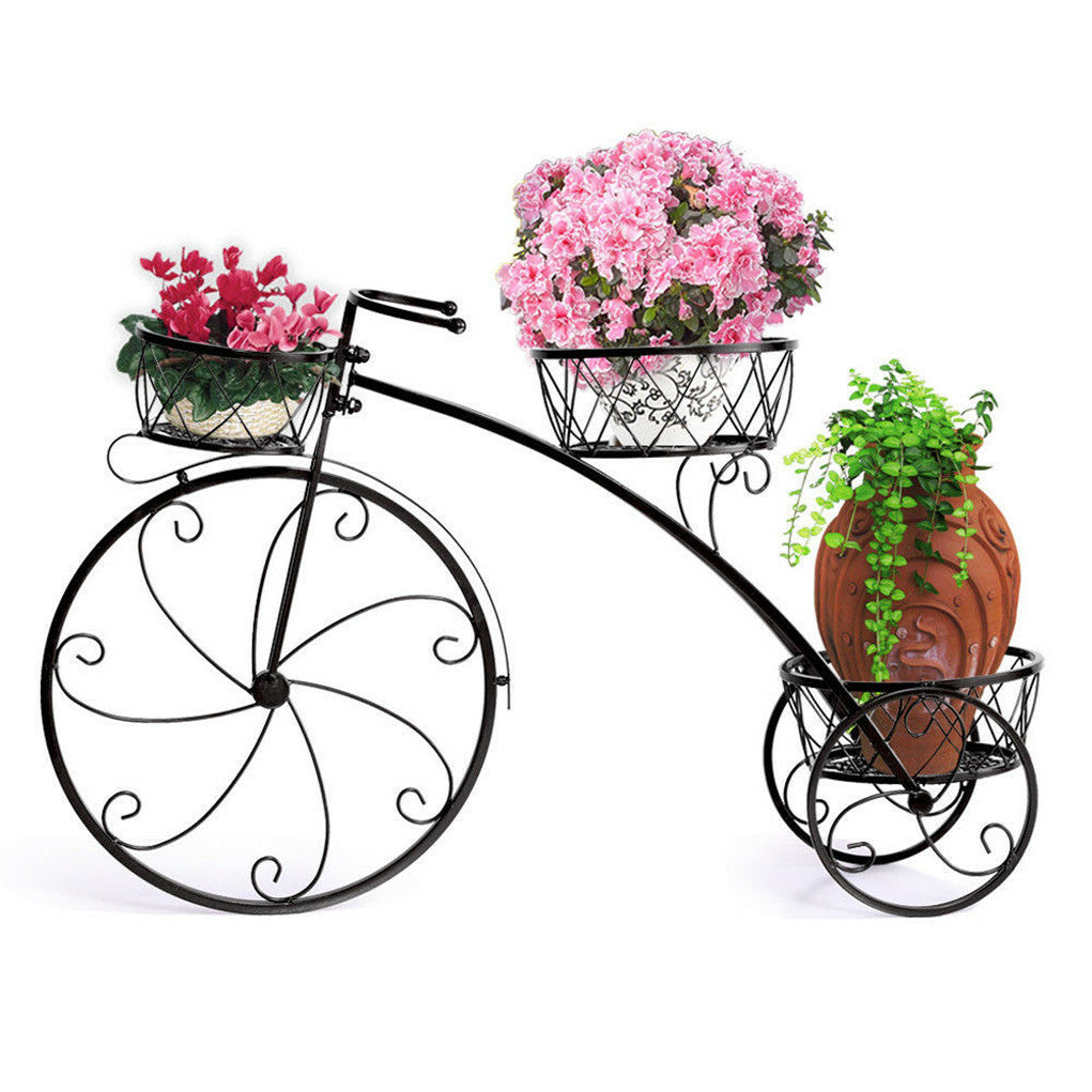 Fin Bicycle Style Flower Pots Indoor Outdoor Garden Shelf Rack Metal Plant Stand Au