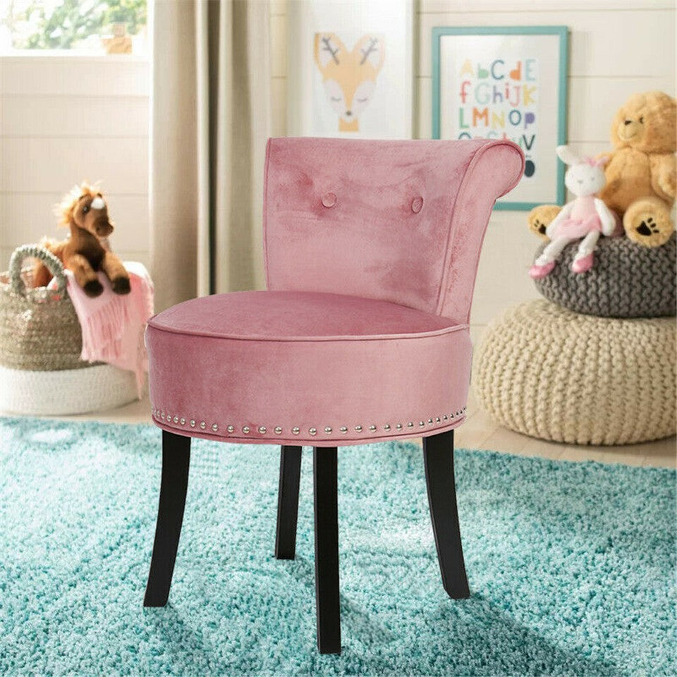 Round Vanity Stool with Padded Seat and Backrest