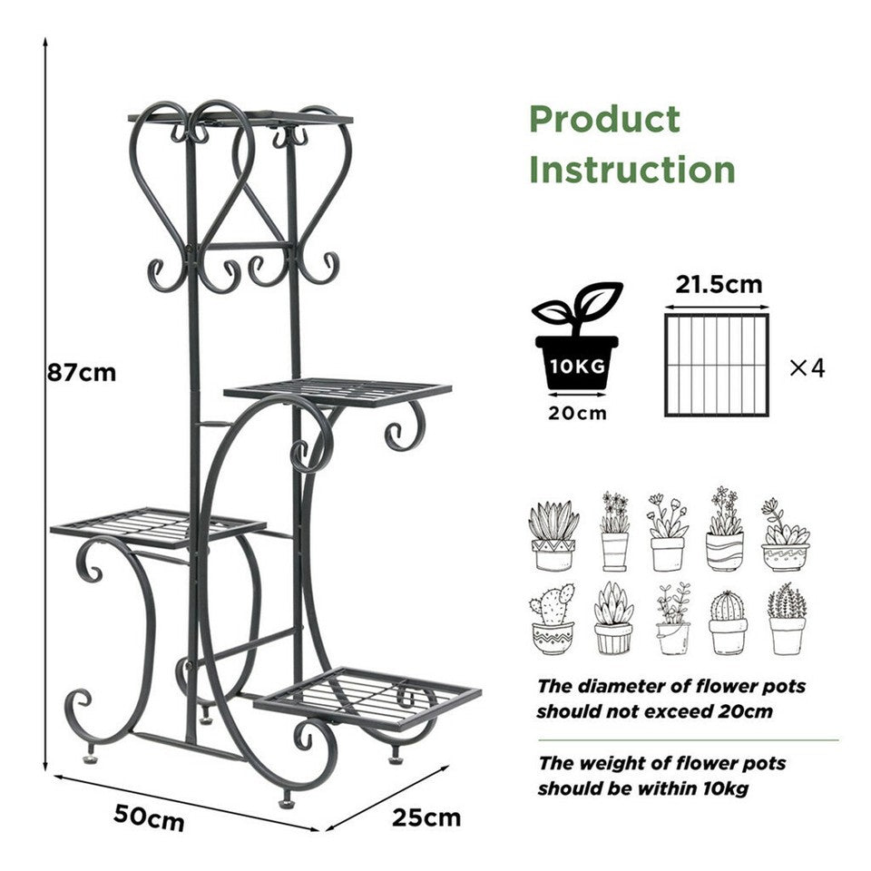 4-Tier Heavy Duty Plant Potted Stand Flower Planters Display Rack Outdoor Indoor
