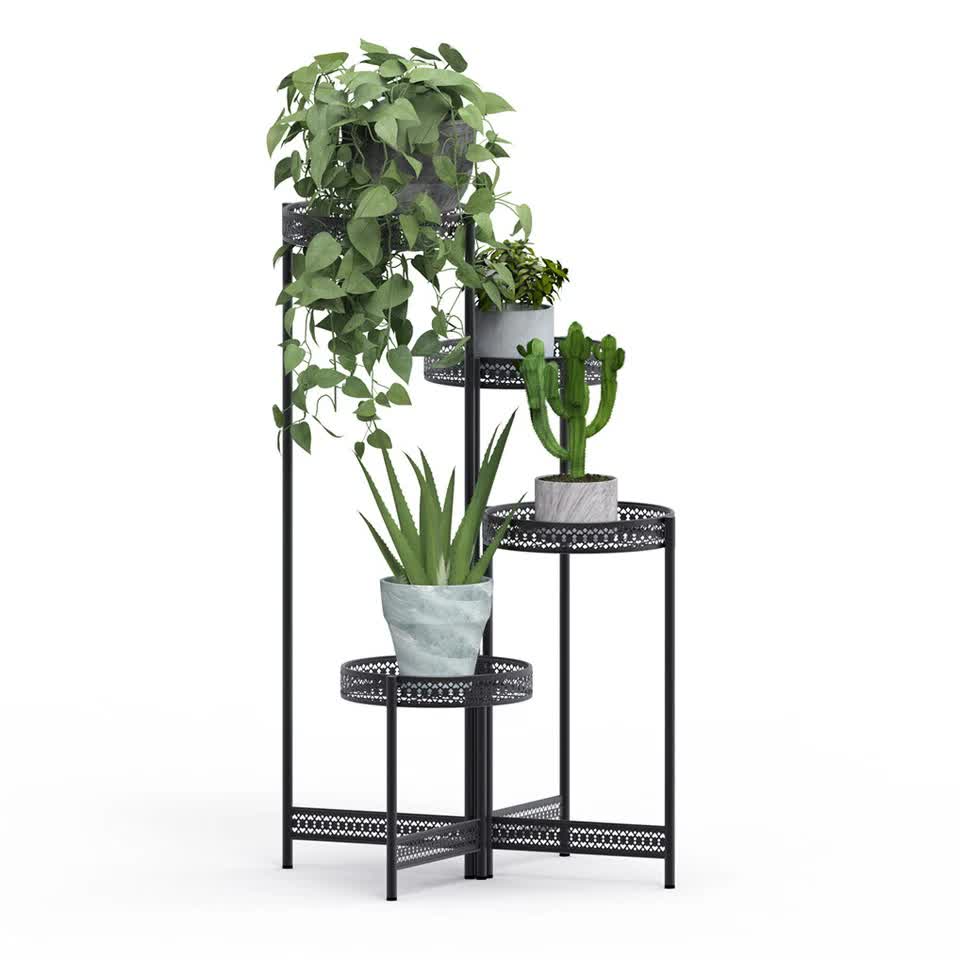 4Tier Foldable Corner Tall Plant Stand Metal Flower Display Rack Indoor Outdoor