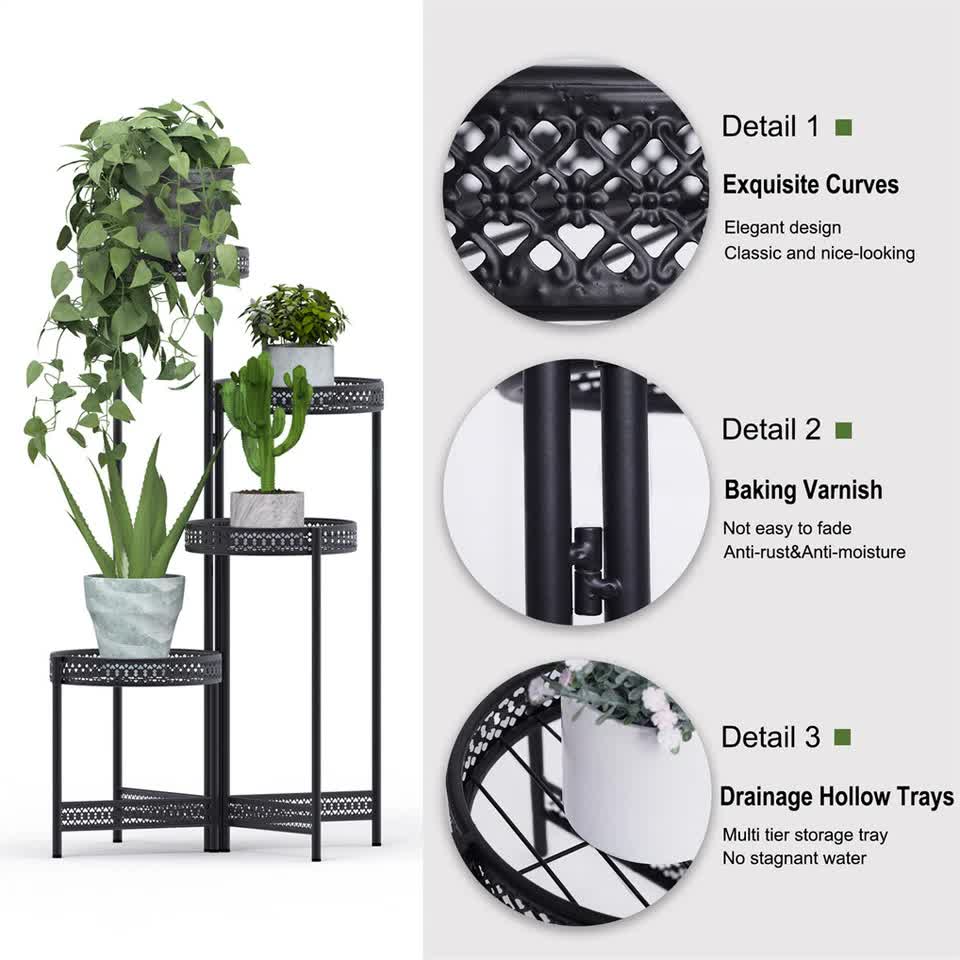 4Tier Foldable Corner Tall Plant Stand Metal Flower Display Rack Indoor Outdoor