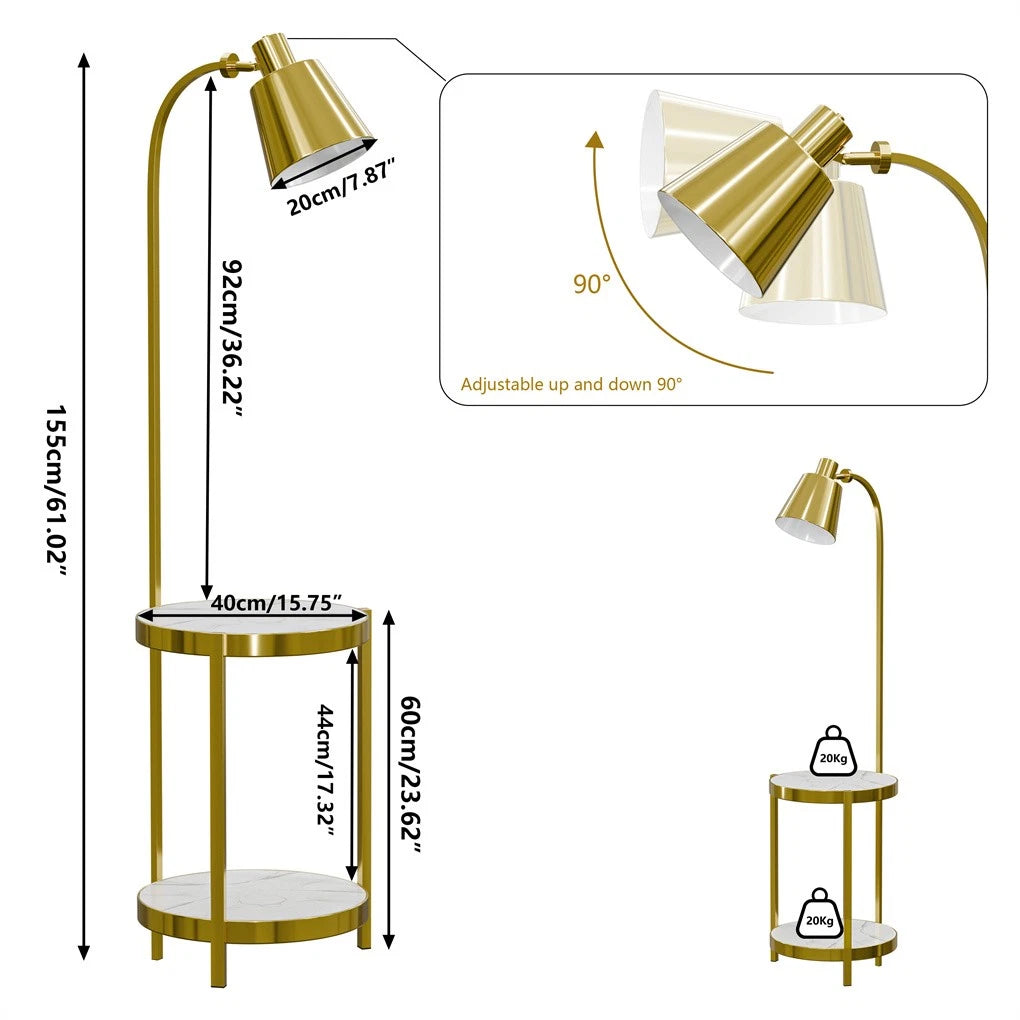Creative Lamp End Table with Gold Shade - Modern Floor Lamp Accent Furniture & D�cor Lighting for Living Room (AU Plug)