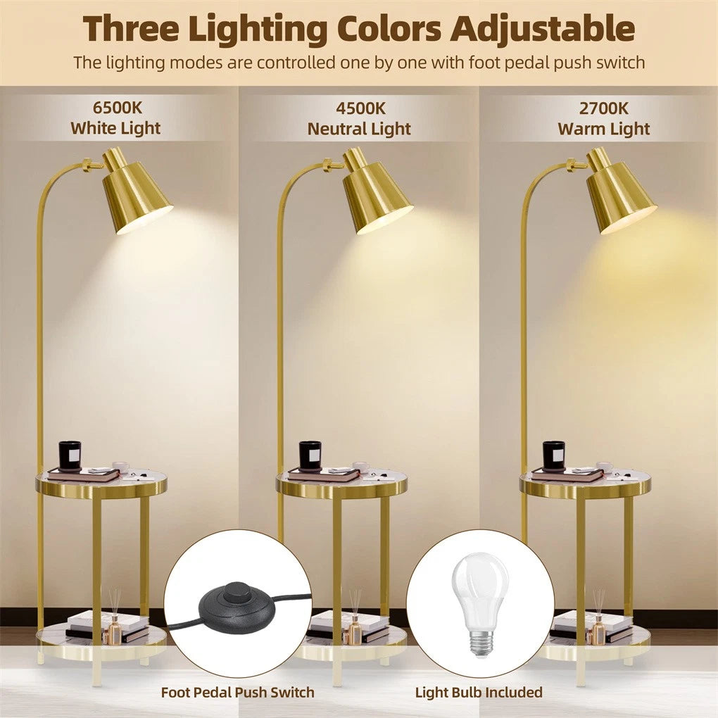 Creative Lamp End Table with Gold Shade - Modern Floor Lamp Accent Furniture & D�cor Lighting for Living Room (AU Plug)