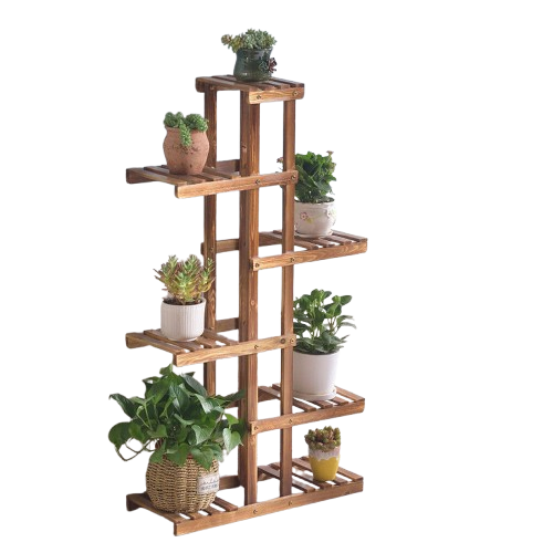 Fin Xxl Carbonized Wood Plant Stand 11 Pots Bonsai Display Shelf Flower Rack Corner
