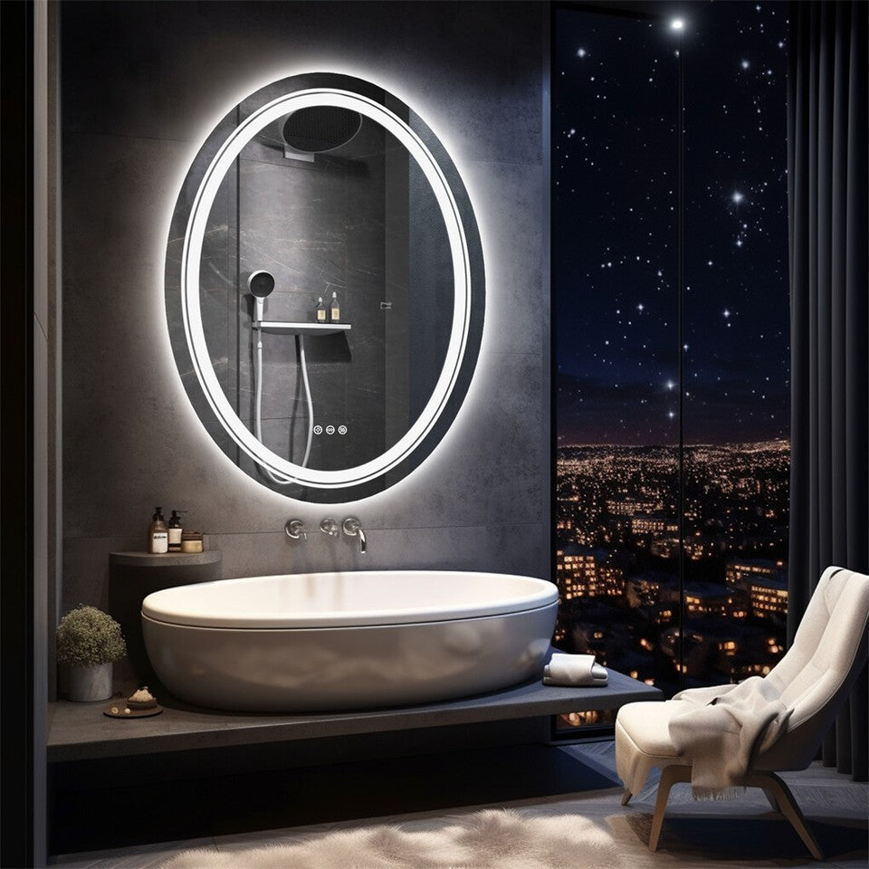 80CM Oval Backlit+Front LED Bathroom Mirror Dimmable Shatter-Proof Vanity Mirror
