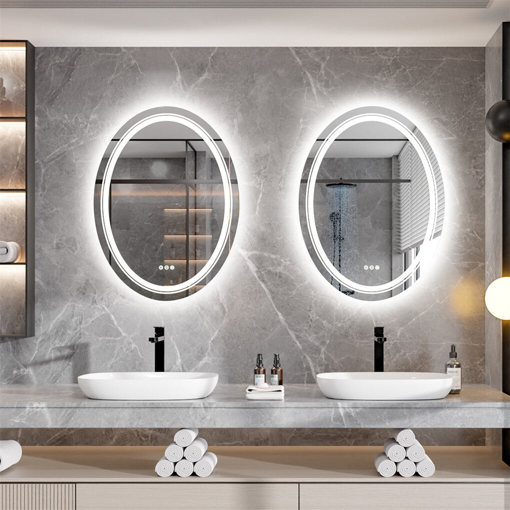 80CM Oval Backlit+Front LED Bathroom Mirror Dimmable Shatter-Proof Vanity Mirror
