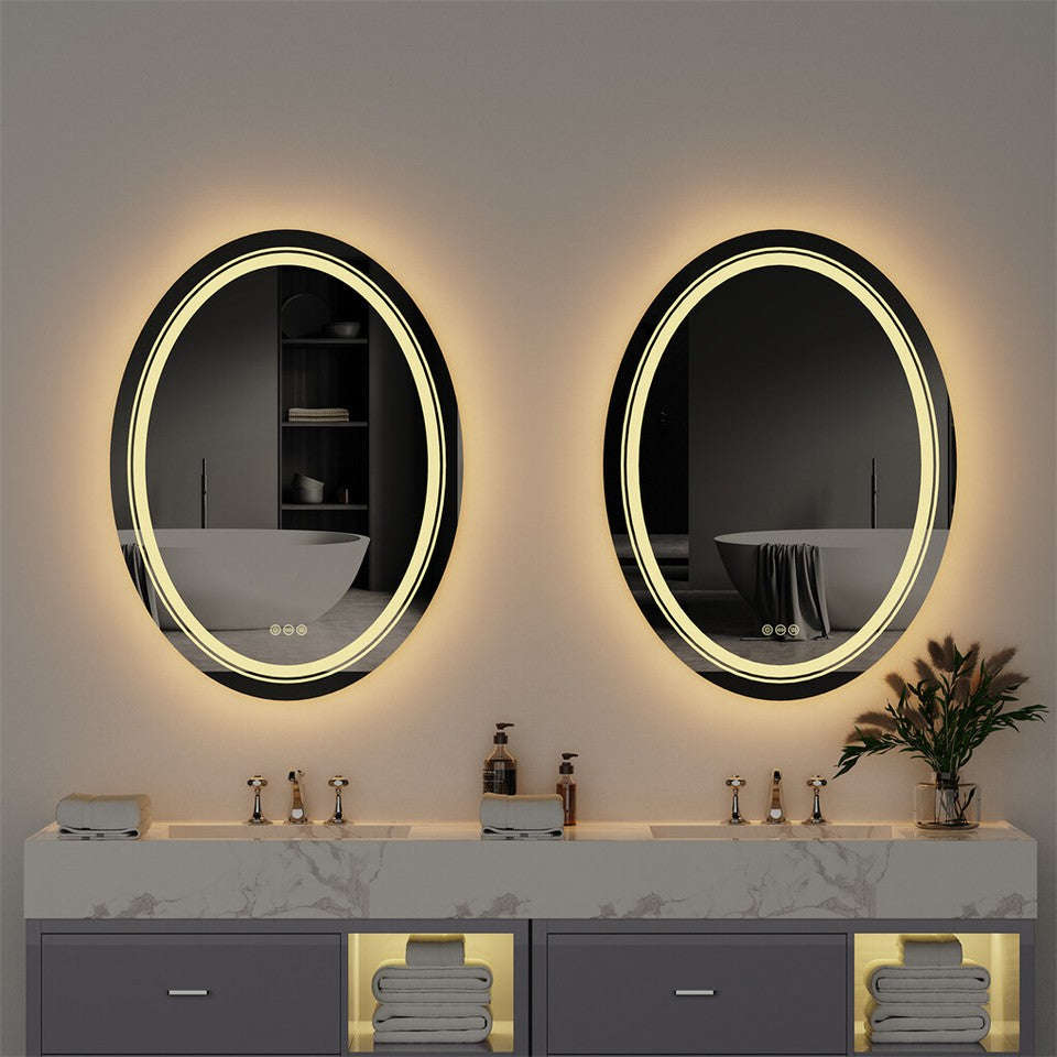 80CM Oval Backlit+Front LED Bathroom Mirror Dimmable Shatter-Proof Vanity Mirror