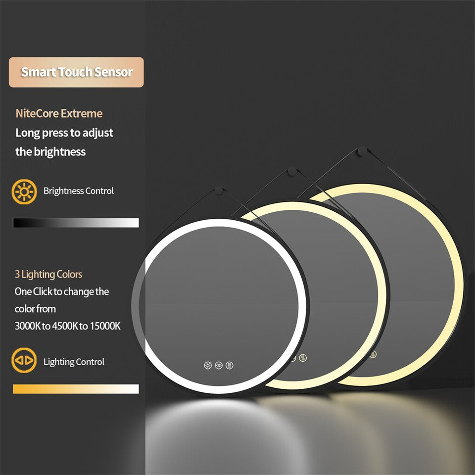 Round LED Bathroom Mirror with Anti-Fog & Black Frame