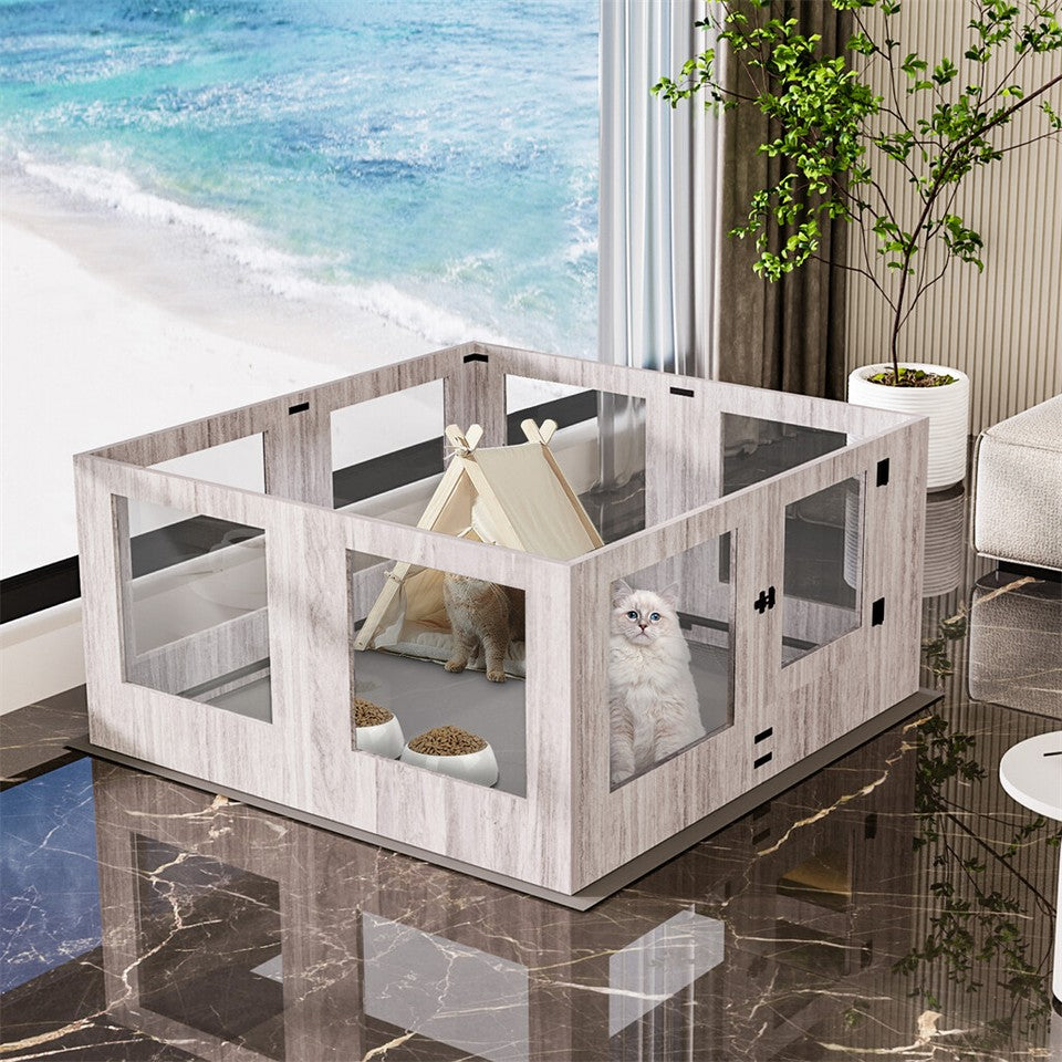 Fin Xl Safest Tempered Glass Dog Whelping Pen Box Shatter-Proof Playpen Exercise Box