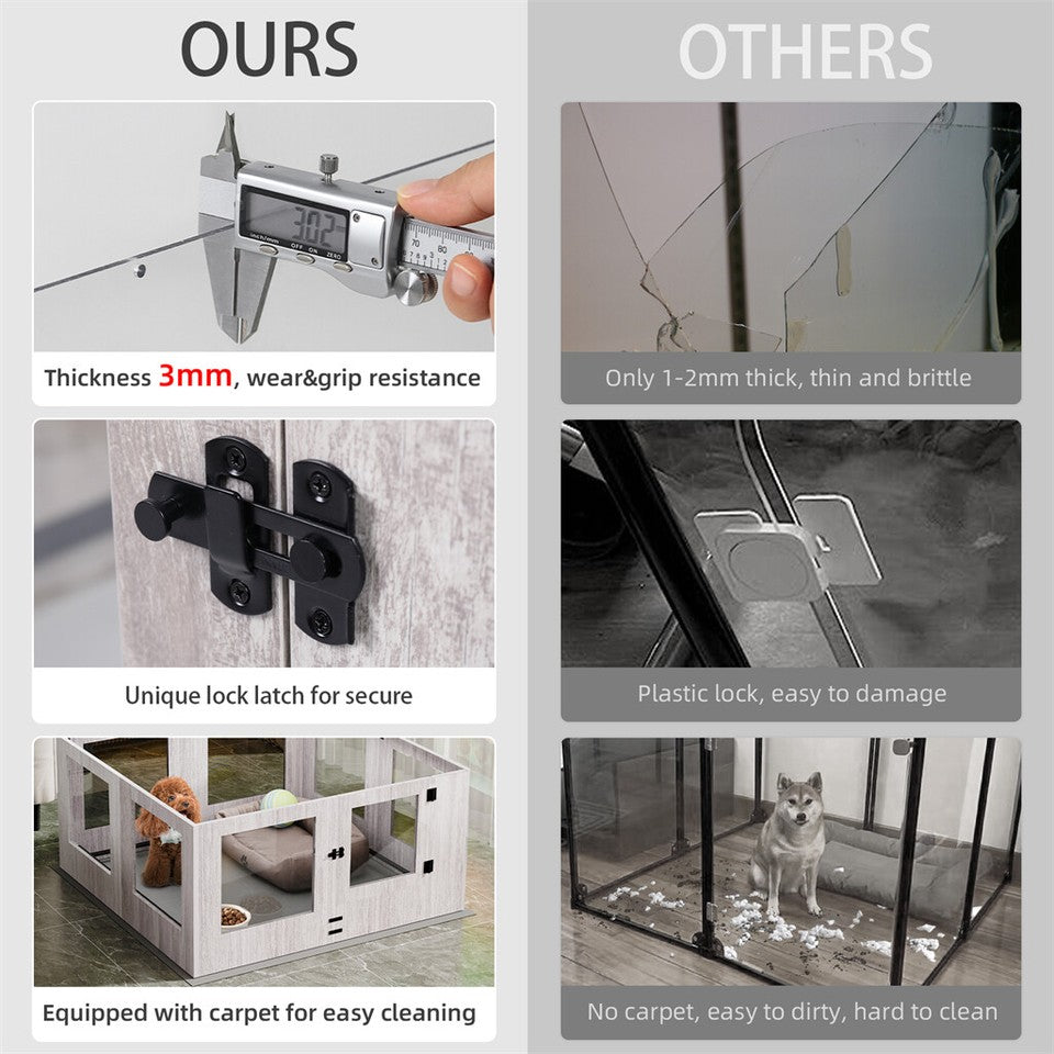 Fin Xl Safest Tempered Glass Dog Whelping Pen Box Shatter-Proof Playpen Exercise Box