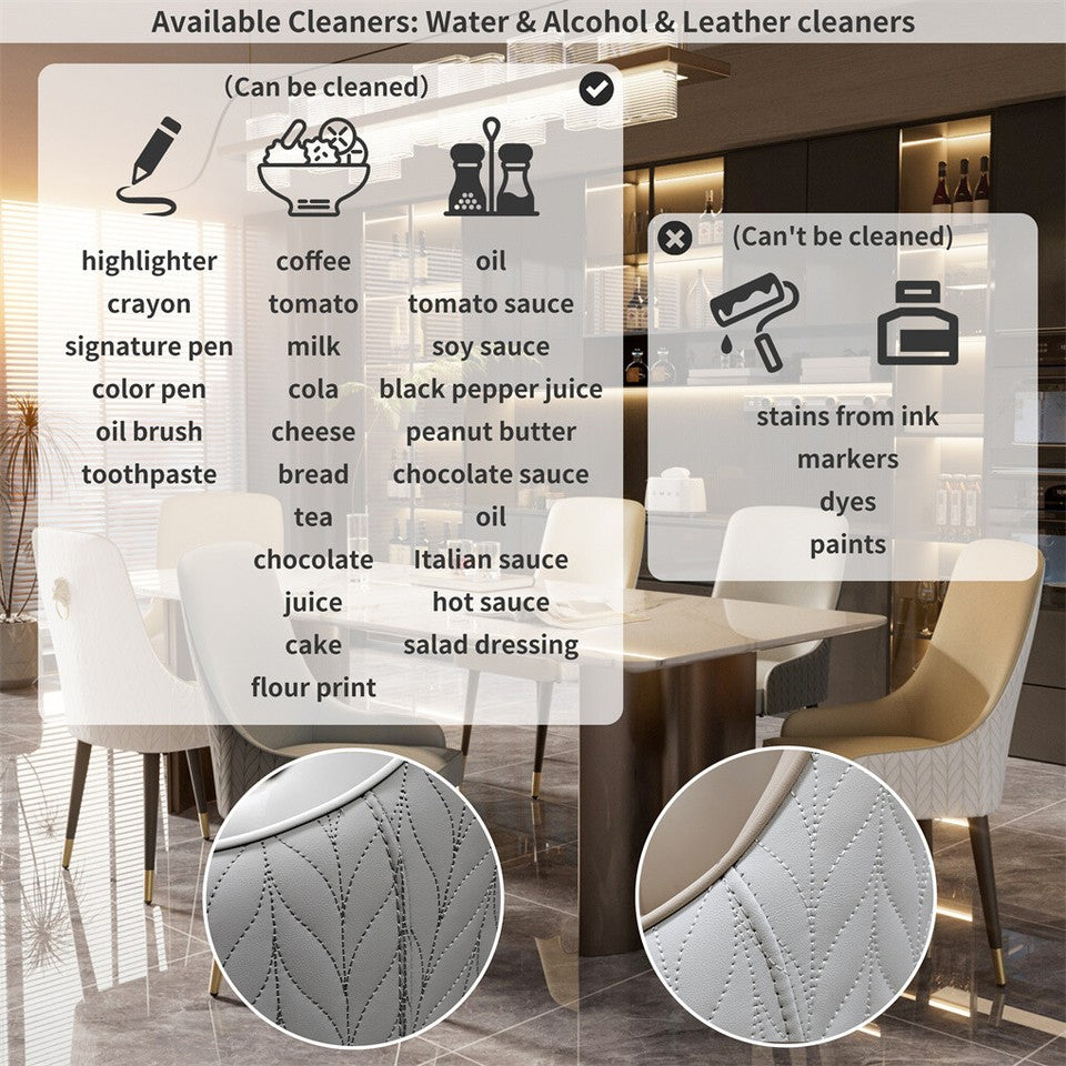 High-End Grey Dining Chairs Set of 2 Faux Leather Upholstered Kitchen Chairs with Gold Lion Head