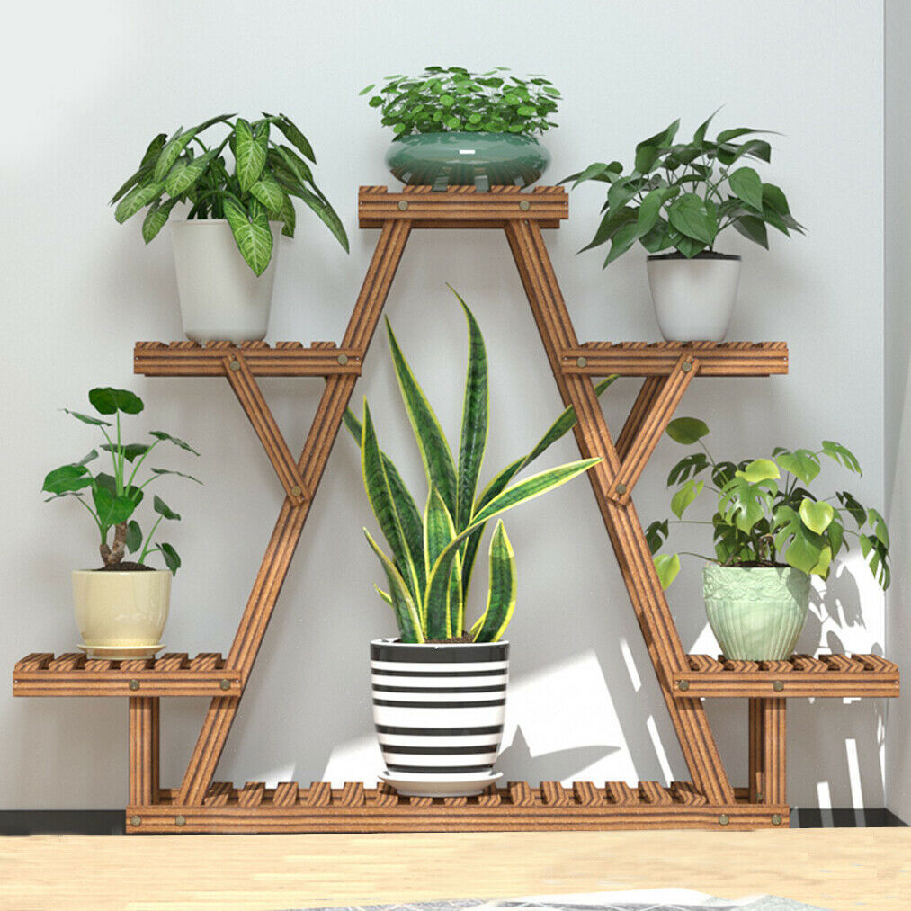 Upgraded Thick Wood Indoor Plant Stand with Flower Planter Shelves