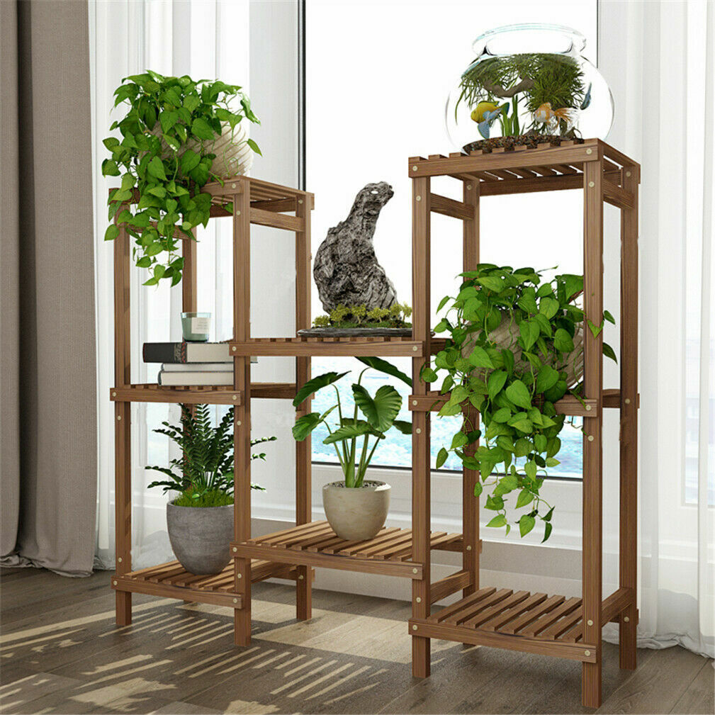 Detachable Diy Wood Plant Stand Pots Organizer Rack Multifunctional Shelf Decor