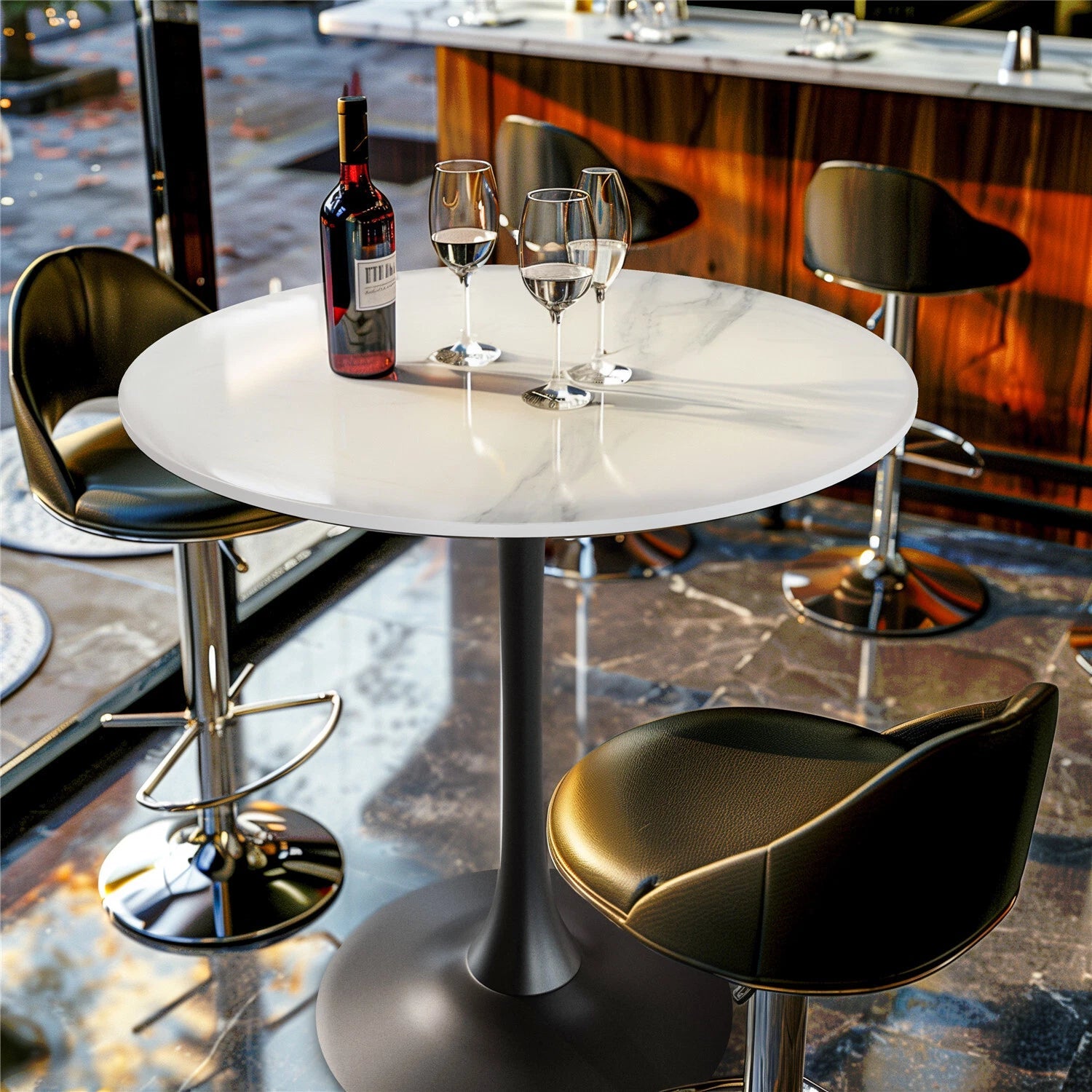 Round Stone Dining Table Anti-Scratch Easy Clean Table for Small Condo