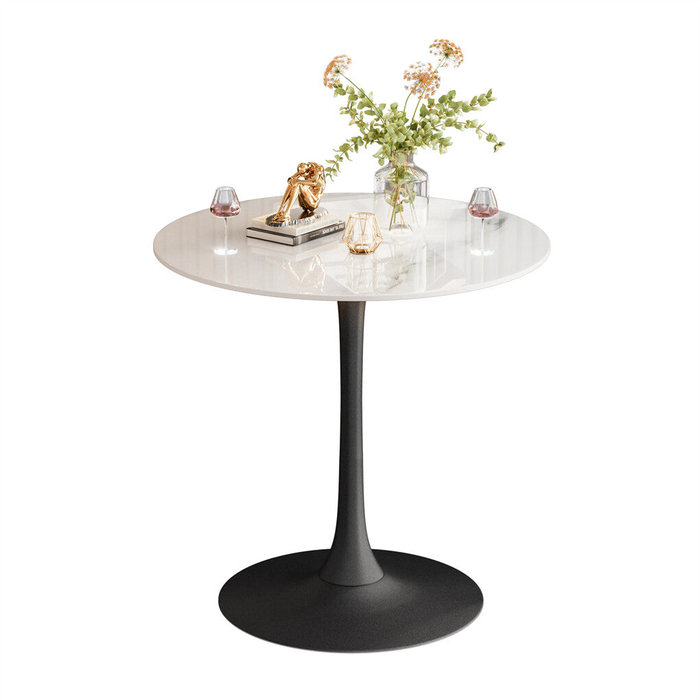 100cm Round High Bar Table Heavy Duty Sintered Stone Top Bistro Pub Table White with Black Legs