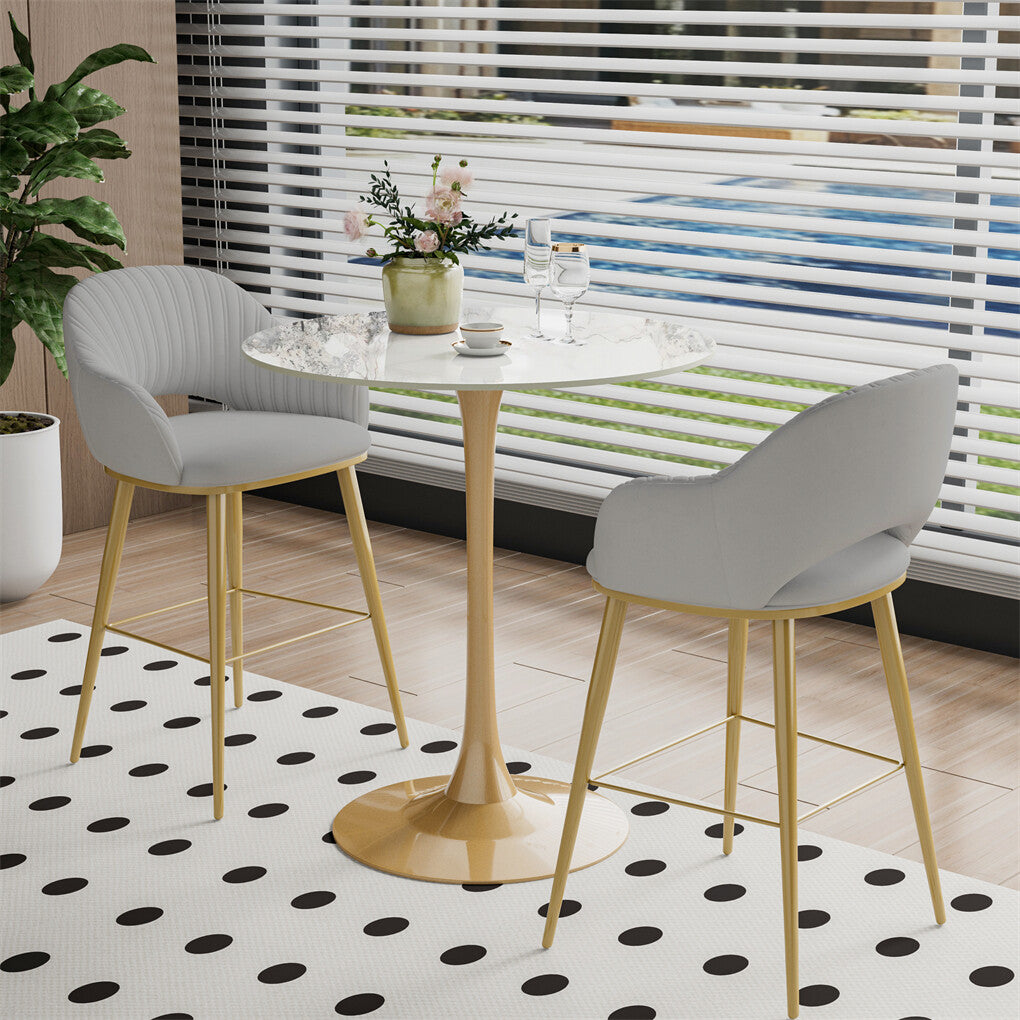 100cm Round High Bar Table Sintered Stone Top Bistro Pub Table White Top with Gold Legs